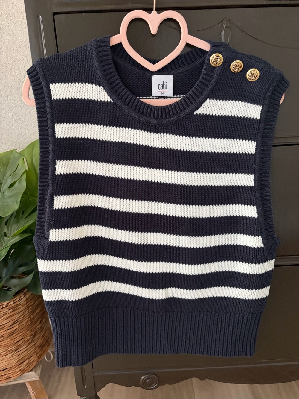 Cabi Navy & White Striped Knit Sleeveless Summer Sweater Vest Medium